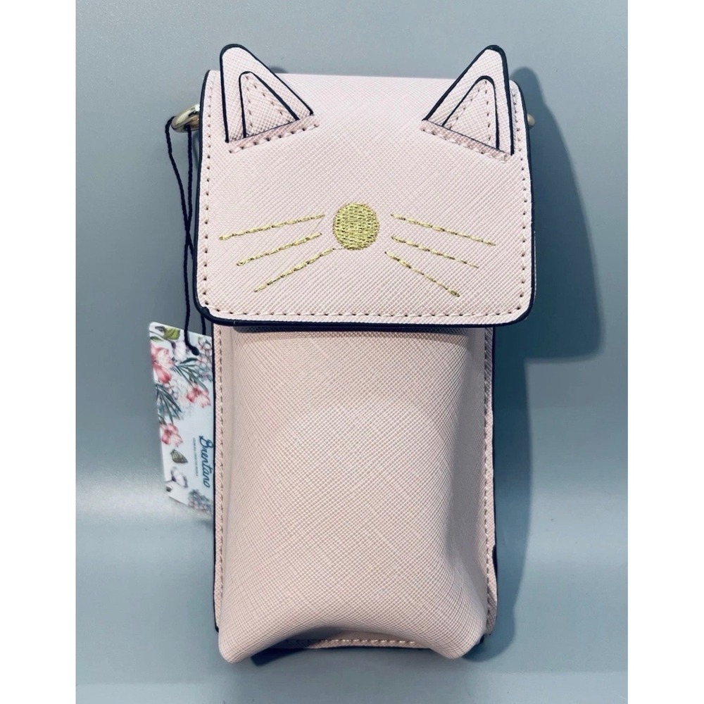 Brentano Blush Cat Face Crossbody Phone Bag Gold Chain‎ Saffiano Faux Leather